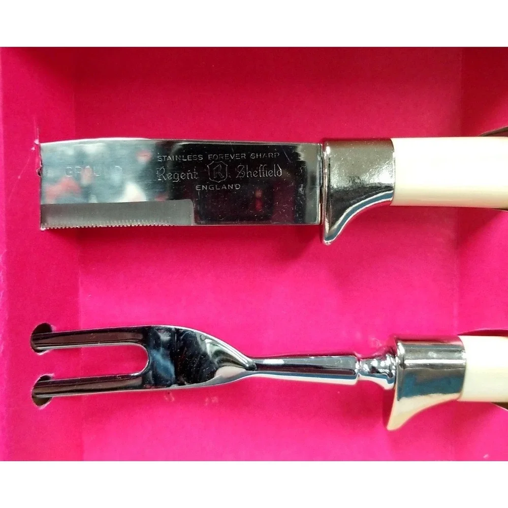 Regent Sheffield Vtg Carving Set Stainless Steel England‎ Cream Handles Boxed
